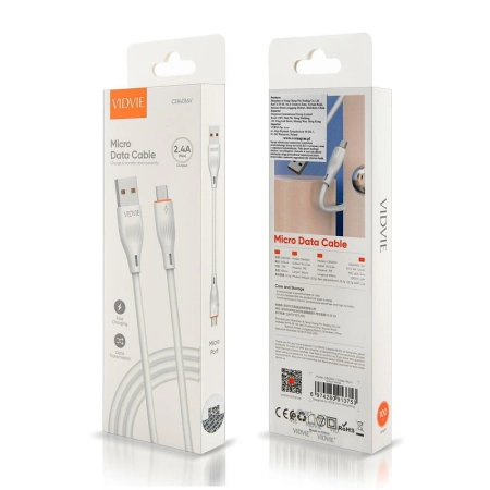 Kabel USB micro 1m biały VIDVIE CB4016 2.4A
